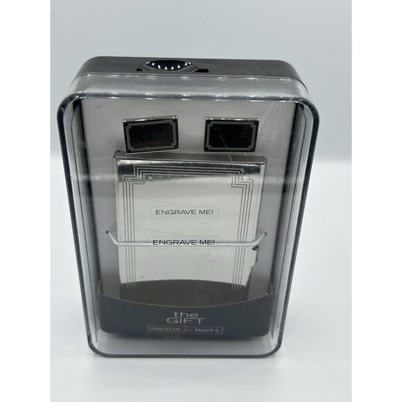 Silver Tone Cufflinks and Card Case Set in Gift Box-Timeless Design-Classic - Picture 1 of 4